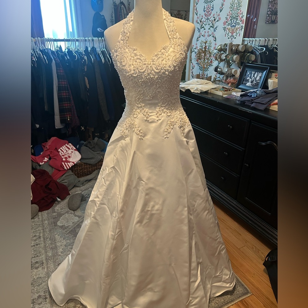 Michelangelo White Halter Wedding Dress